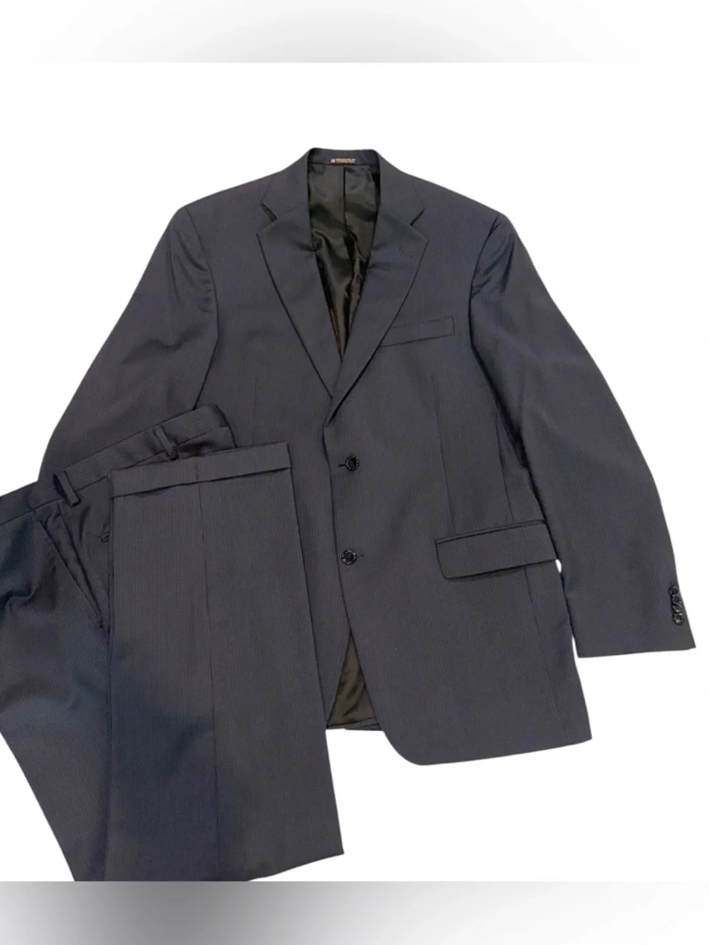 Hart Schaffner & Marx Gold Trumpeter 2Pc Suit Wool Navy Pinstripe 42L 38x32 USA
